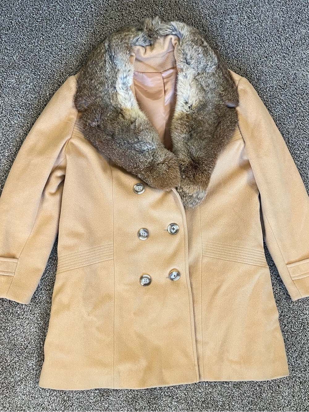 Vintage Sherwood Women's Coat Rabbit Fur Collar Camel Colored Size Large